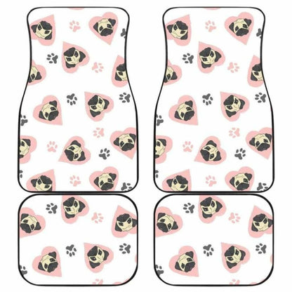 Cute Pugs Pink Heart Paw Pattern Front And Back Car Mats 102918 - YourCarButBetter