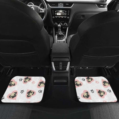 Cute Pugs Pink Heart Paw Pattern Front And Back Car Mats 102918 - YourCarButBetter