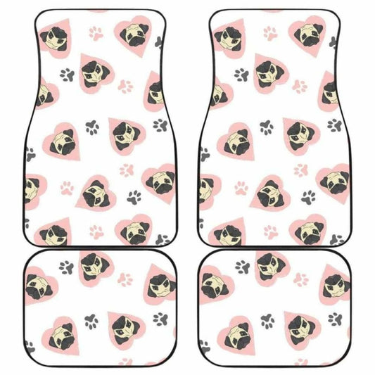 Cute Pugs Pink Heart Paw Pattern Front And Back Car Mats 161012