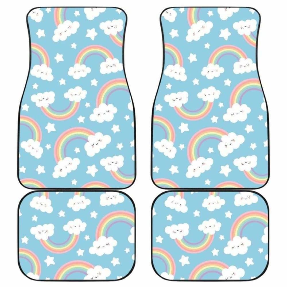 Cute Rainbow Clound Star Pattern Blue Background Front And Back Car Mats 174914 - YourCarButBetter