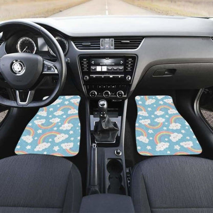 Cute Rainbow Clound Star Pattern Blue Background Front And Back Car Mats 174914 - YourCarButBetter