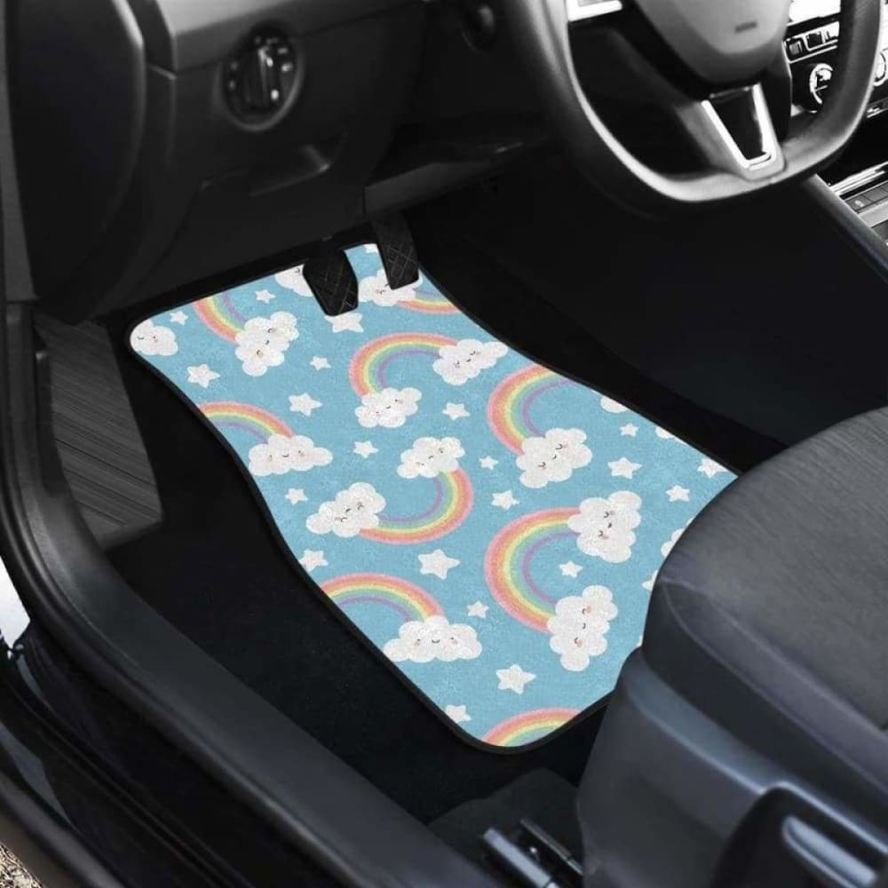 Cute Rainbow Clound Star Pattern Blue Background Front And Back Car Mats 174914 - YourCarButBetter