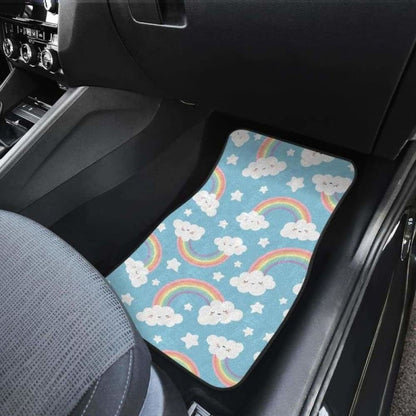 Cute Rainbow Clound Star Pattern Blue Background Front And Back Car Mats 174914 - YourCarButBetter