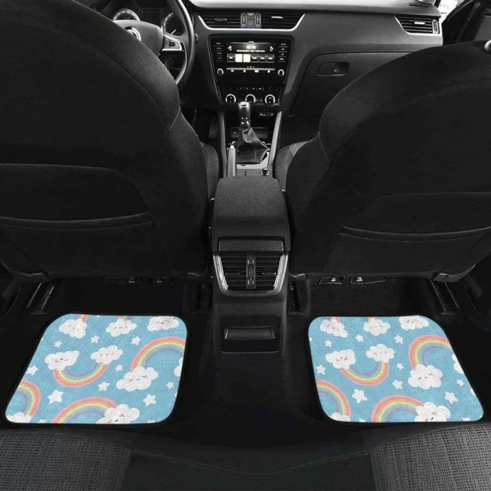 Cute Rainbow Clound Star Pattern Blue Background Front And Back Car Mats 174914 - YourCarButBetter