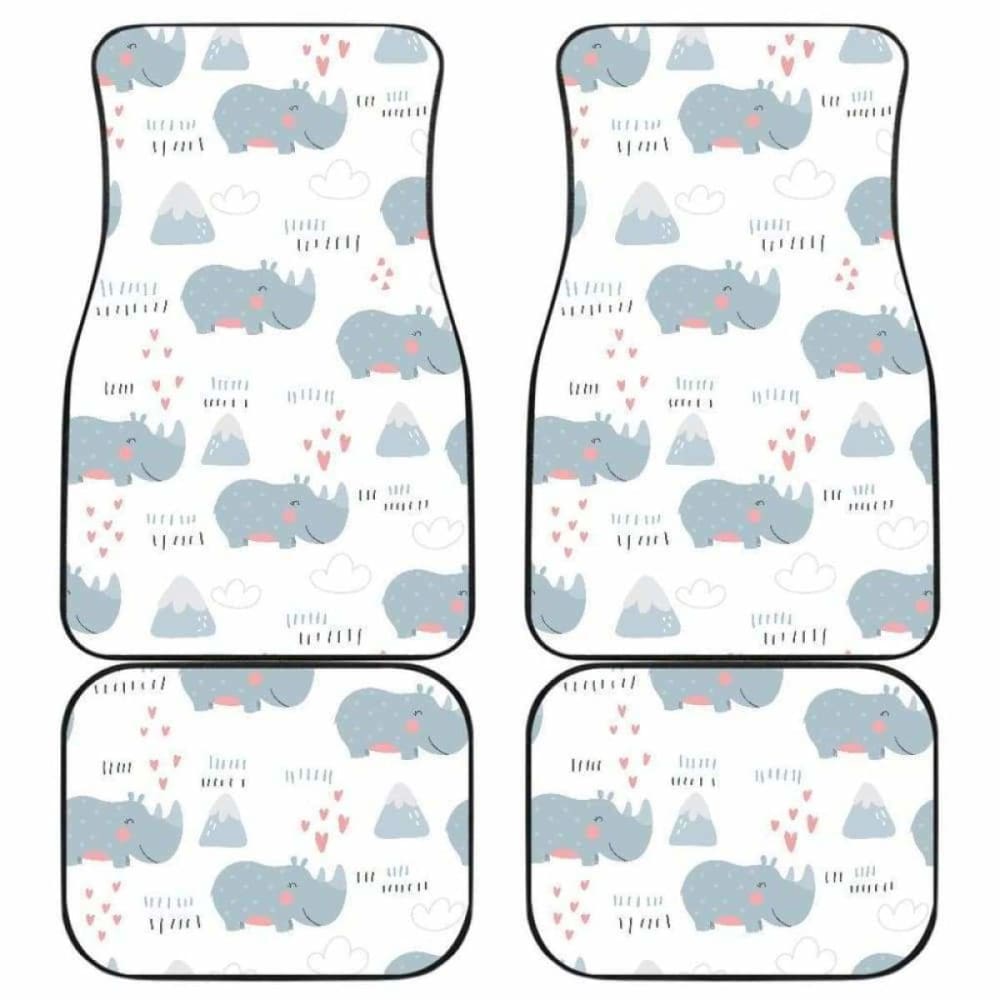 Cute Rhino Heart Pattern Front And Back Car Mats 174914 - YourCarButBetter