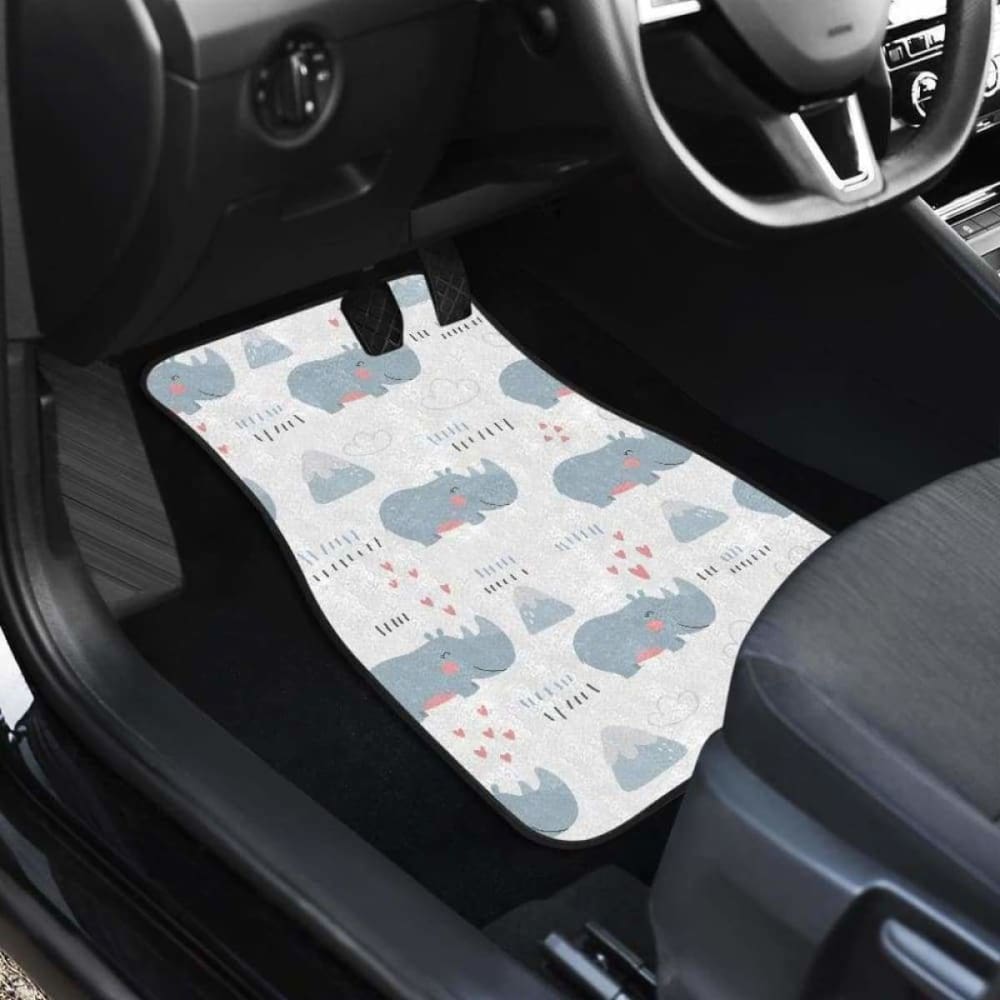 Cute Rhino Heart Pattern Front And Back Car Mats 174914 - YourCarButBetter