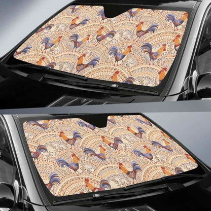 Cute Rooster Chicken Cock Floral Ornament Background Car Auto Sun Shades 085424 - YourCarButBetter