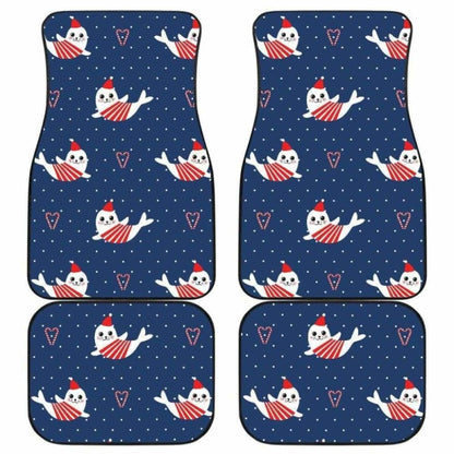 Cute Sea Lion Seal Christmas Hat Candy Cane Heart Pattern Front And Back Car Mats 110728 - YourCarButBetter