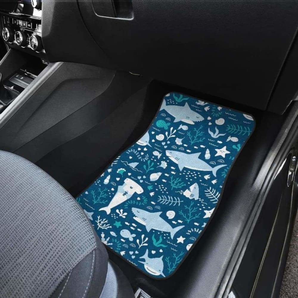 Cute Shark Pattern Front And Back Car Mats 102802 - YourCarButBetter