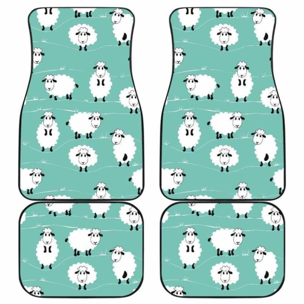 Cute Sheep Green Background Front And Back Car Mats 194013 - YourCarButBetter