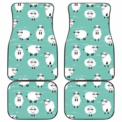 Cute Sheep Green Background Front And Back Car Mats 194013 - YourCarButBetter