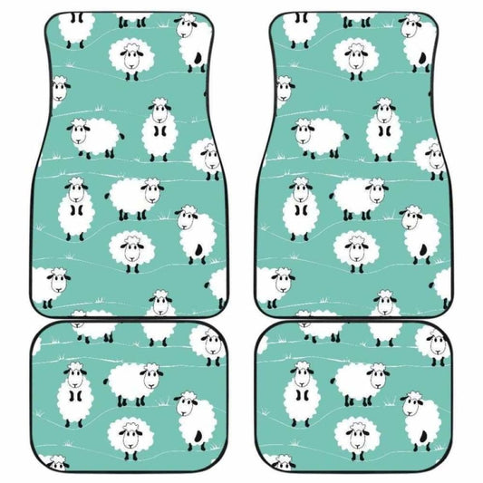 Cute Sheep Green Background Front And Back Car Mats 194013 - YourCarButBetter