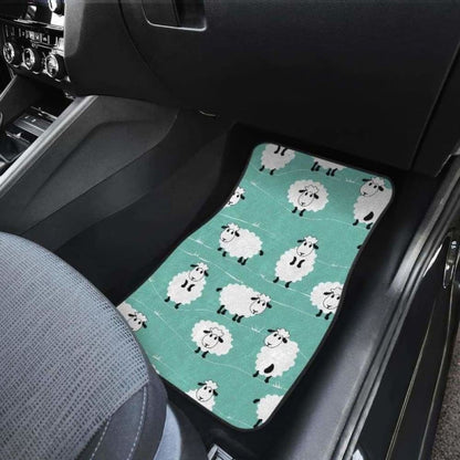 Cute Sheep Green Background Front And Back Car Mats 194013 - YourCarButBetter