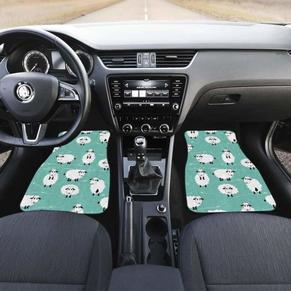 Cute Sheep Green Background Front And Back Car Mats 194013 - YourCarButBetter