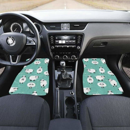 Cute Sheep Green Background Front And Back Car Mats 194013 - YourCarButBetter