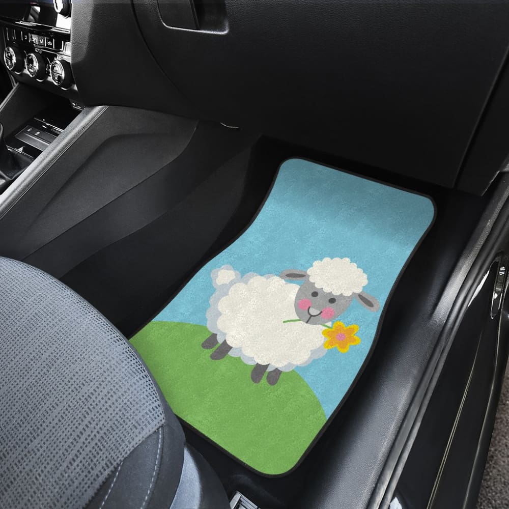 Cute Sheep With Grass And Flower Car Floor Mats 212101 - YourCarButBetter