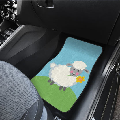Cute Sheep With Grass And Flower Car Floor Mats 212101 - YourCarButBetter