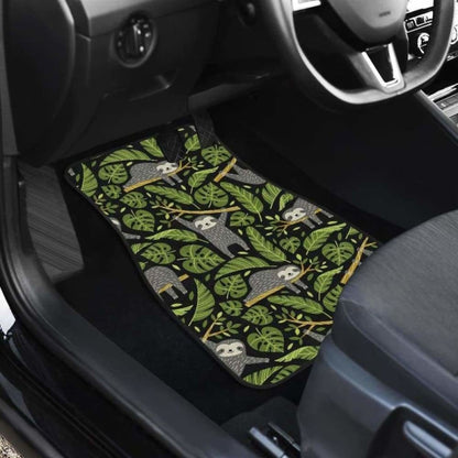 Cute Sloths Tropical Palm Leaves Black Background Front And Back Car Mats 144902