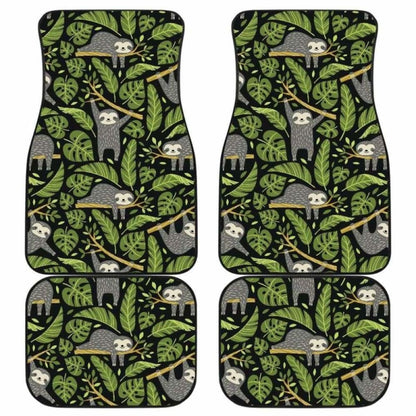 Cute Sloths Tropical Palm Leaves Black Background Front And Back Car Mats 144902