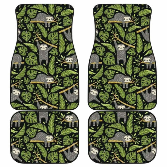 Cute Sloths Tropical Palm Leaves Black Background Front And Back Car Mats 144902