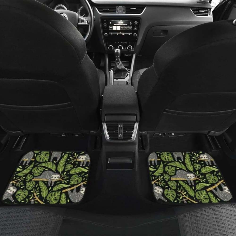 Cute Sloths Tropical Palm Leaves Black Background Front And Back Car Mats 144902