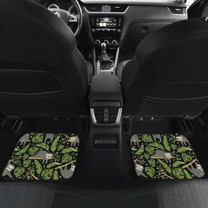 Cute Sloths Tropical Palm Leaves Black Background Front And Back Car Mats 144902