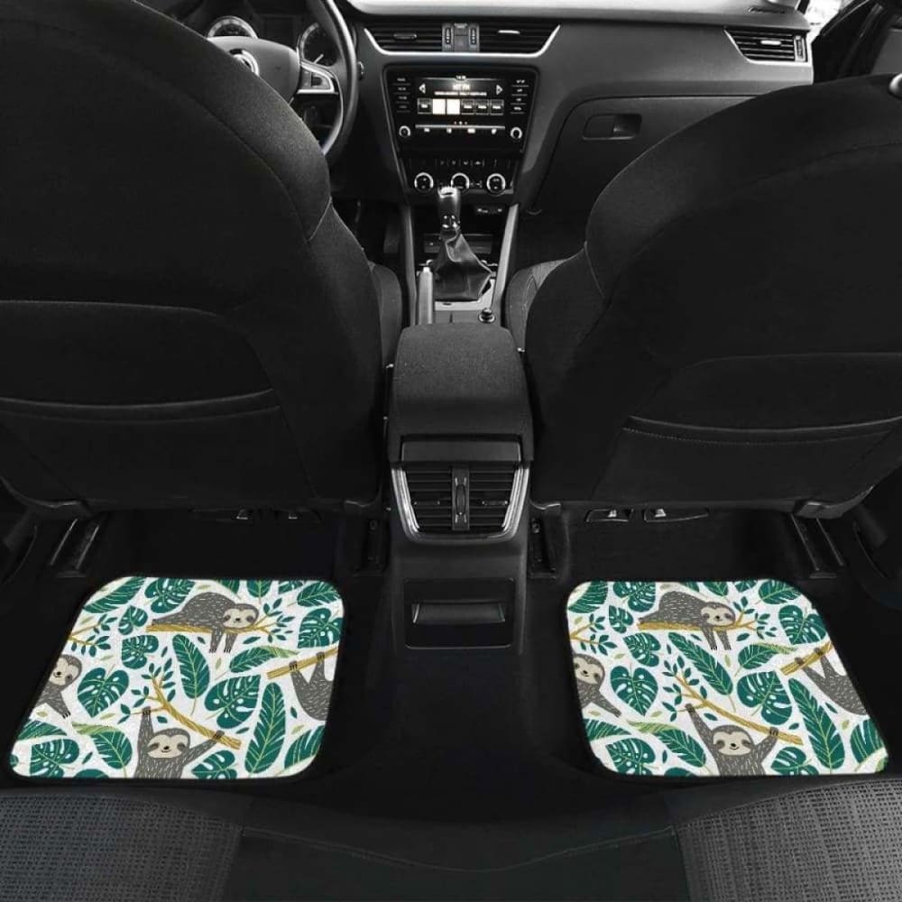 Cute Sloths Tropical Palm Leaves White Background Front And Back Car Mats 144902