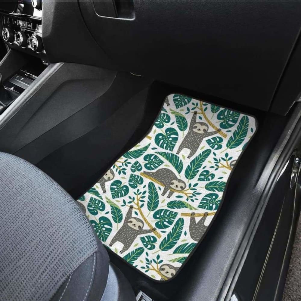 Cute Sloths Tropical Palm Leaves White Background Front And Back Car Mats 144902