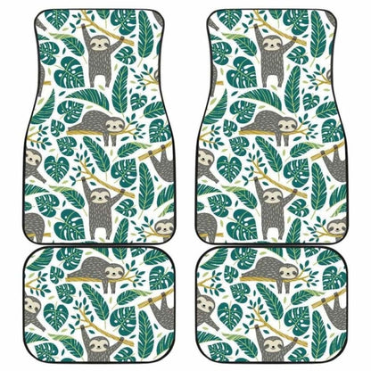 Cute Sloths Tropical Palm Leaves White Background Front And Back Car Mats 144902