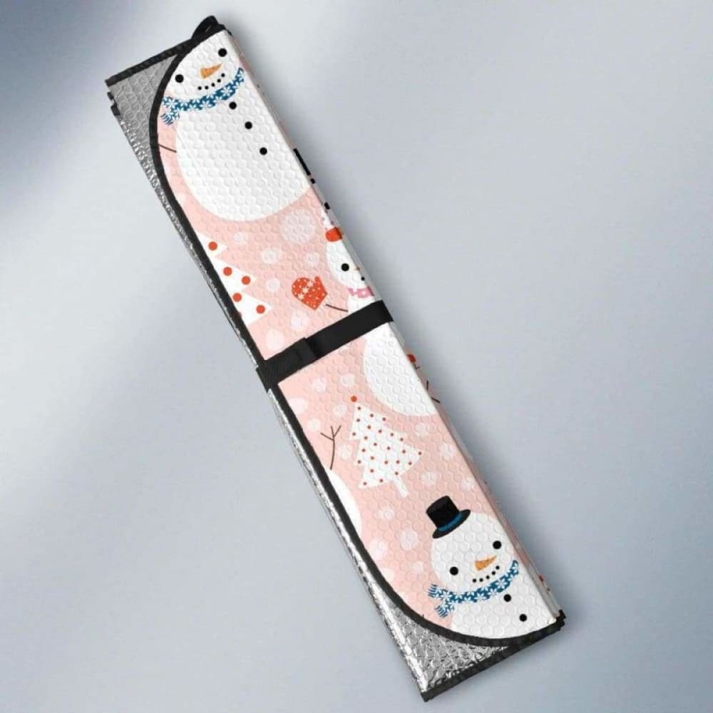 Cute Snowman Christmas Tree Snowpink Background Car Auto Sun Shades 172609 - YourCarButBetter