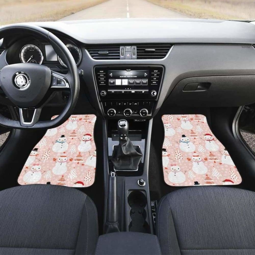 Cute Snowman Christmas Tree Snowpink Background Front And Back Car Mats 112608