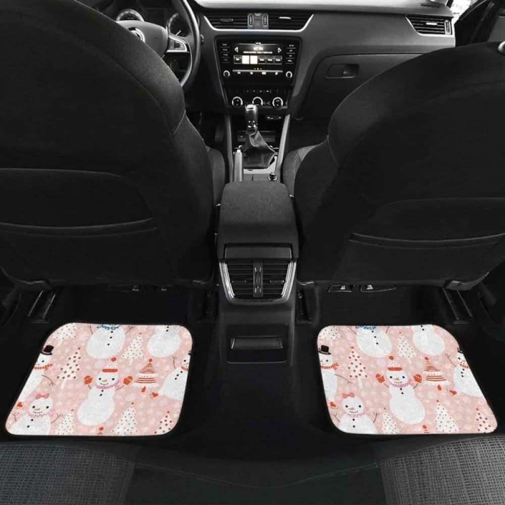 Cute Snowman Christmas Tree Snowpink Background Front And Back Car Mats 112608
