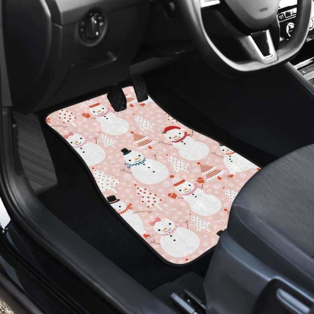 Cute Snowman Christmas Tree Snowpink Background Front And Back Car Mats 112608