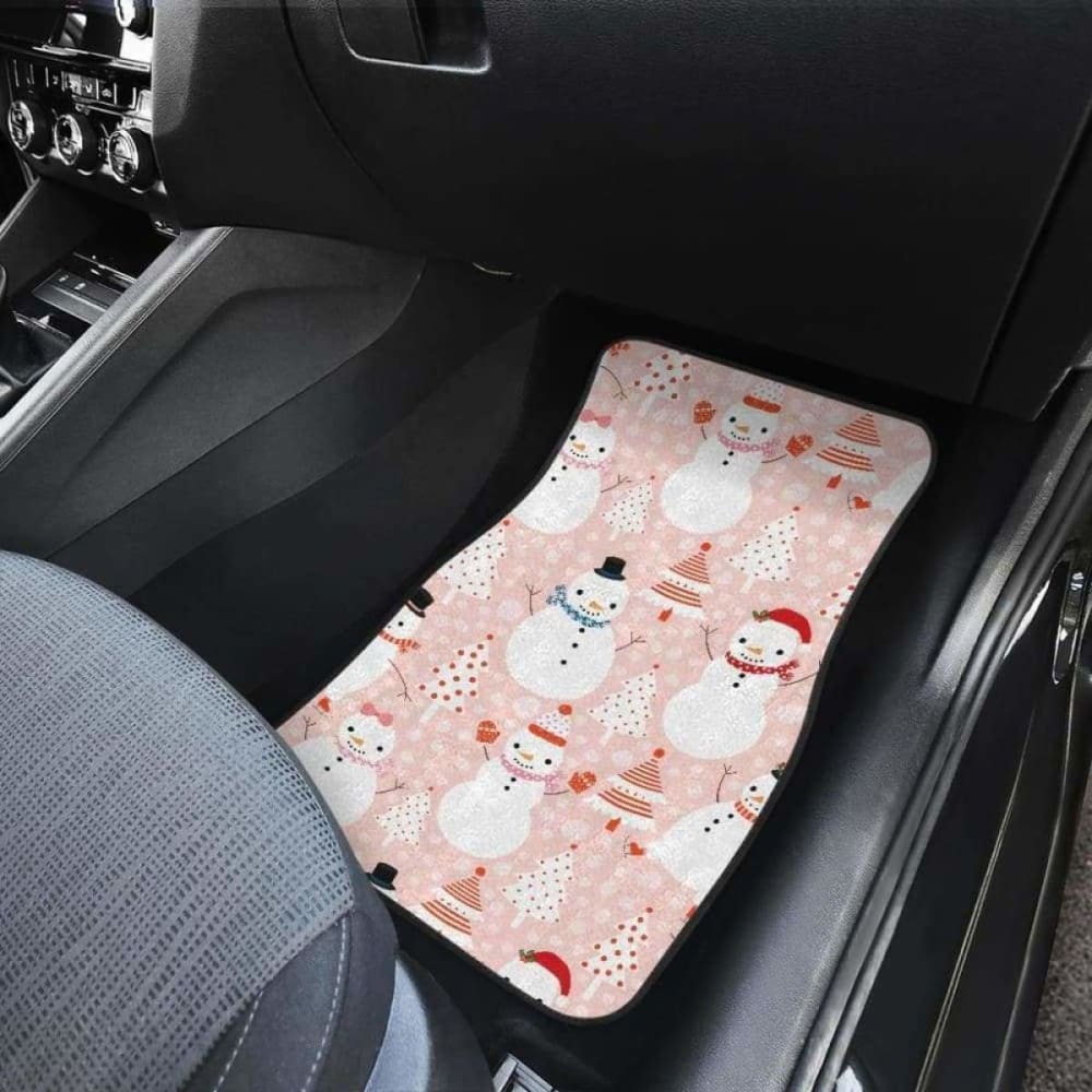 Cute Snowman Christmas Tree Snowpink Background Front And Back Car Mats 112608