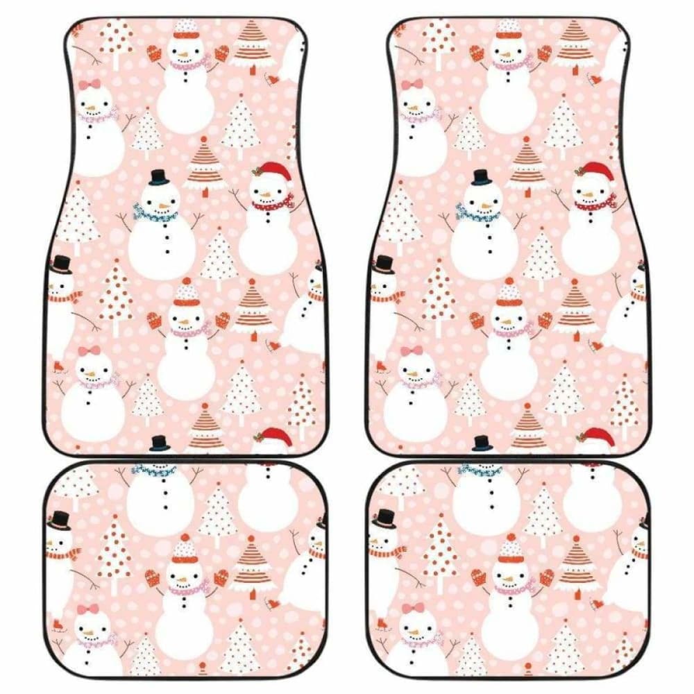 Cute Snowman Christmas Tree Snowpink Background Front And Back Car Mats 112608