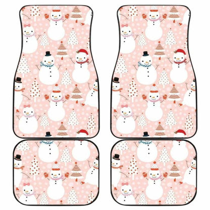 Cute Snowman Christmas Tree Snowpink Background Front And Back Car Mats 112608