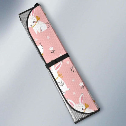 Cute White Rabbit Flower Pink Background Car Auto Sun Shades 085424 - YourCarButBetter