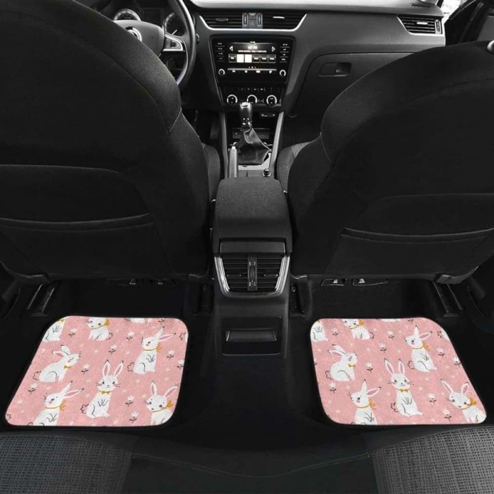 Cute White Rabbit Flower Pink Background Front And Back Car Mats 181703 - YourCarButBetter