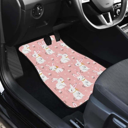 Cute White Rabbit Flower Pink Background Front And Back Car Mats 181703 - YourCarButBetter