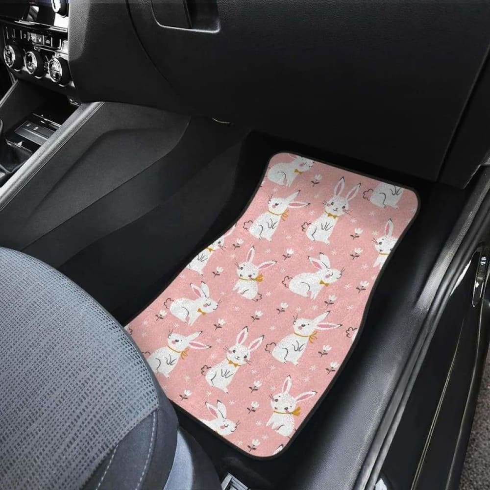 Cute White Rabbit Flower Pink Background Front And Back Car Mats 181703 - YourCarButBetter