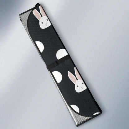 Cute White Rabbit Polka Dots Black Background Car Auto Sun Shades 172609 - YourCarButBetter
