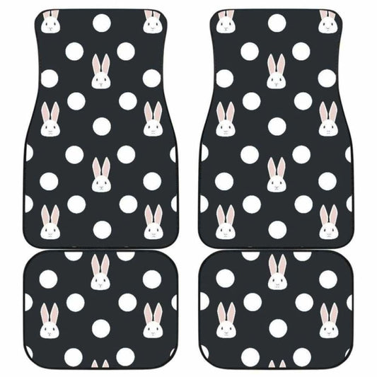 Cute White Rabbit Polka Dots Black Background Front And Back Car Mats 143731