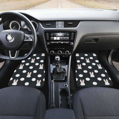Cute White Rabbit Polka Dots Black Background Front And Back Car Mats 143731