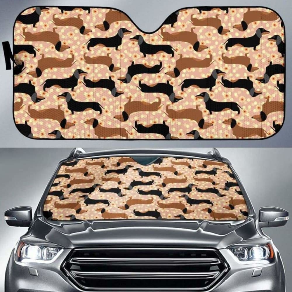 Dachshund Floral Background Car Auto Sun Shades 172609 - YourCarButBetter