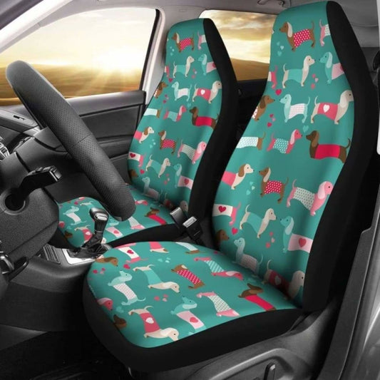 Dachshund Pattern In Blue Color Car Seat Covers 092813 - YourCarButBetter
