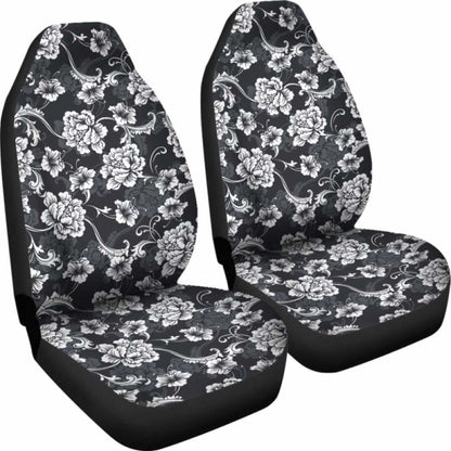 Dark Gray And White Baroque Flower Car Seat Covers 153908 - YourCarButBetter