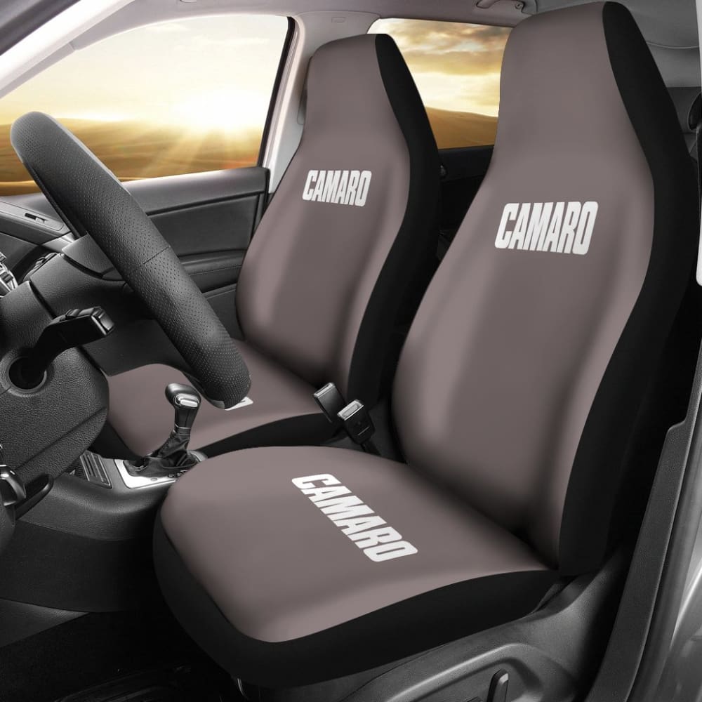 Dark Gray Camaro White Letter Car Seat Covers 211004 - YourCarButBetter