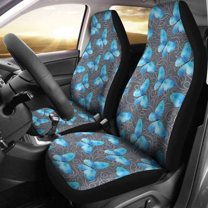 Dark Gray White Leaves Background With Blue Butterfly Car Seat Covers 171204