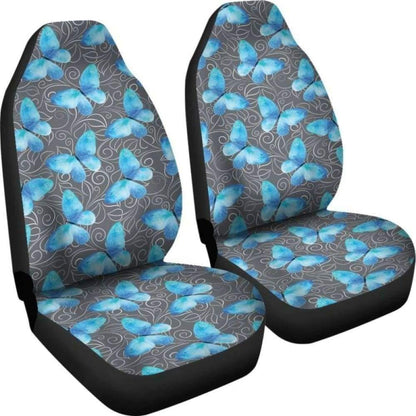 Dark Gray White Leaves Background With Blue Butterfly Car Seat Covers 171204
