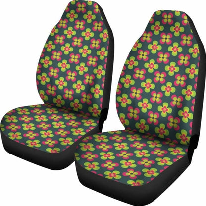 Dark Green With Colorful Retro Flowers Car Seat Covers 105905 - YourCarButBetter